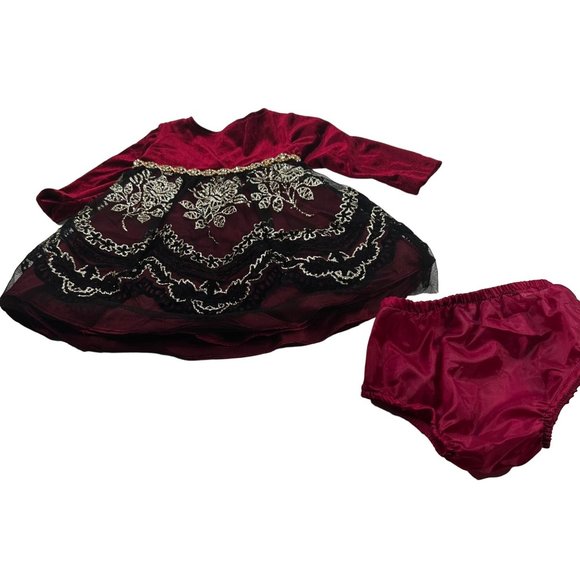 Rare Edition Girl's Size 6-9 Month Dress And Plastic Short Set Red Preowned - Picture 1 of 16